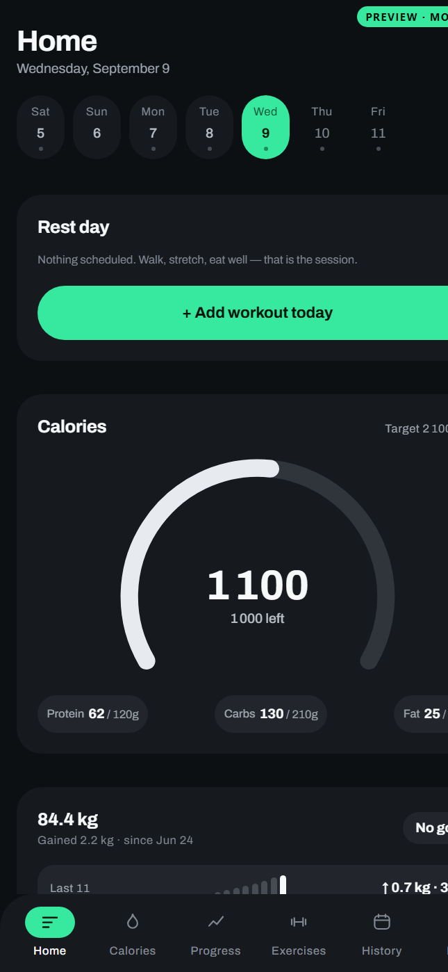 MyFit workout plan screen